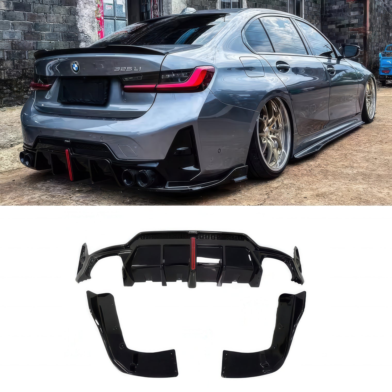 Dry Carbon Fiber or ABS LED Rear Diffuser for BMW G20 LCI M Sport 2023+