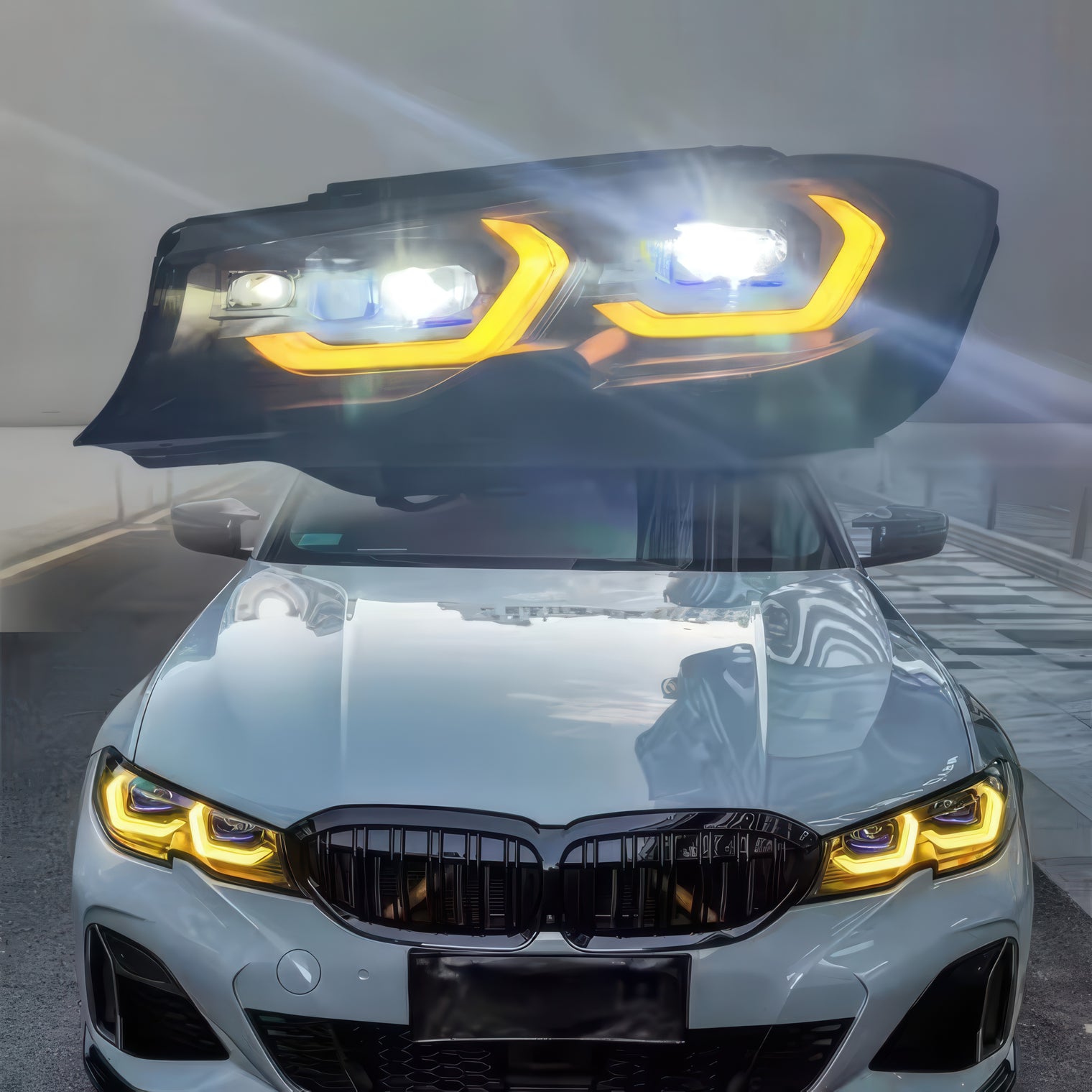 Dual-Color Yellow or White M3 Style Laser Headlights for BMW G20 Pre-LCI 2019-2022