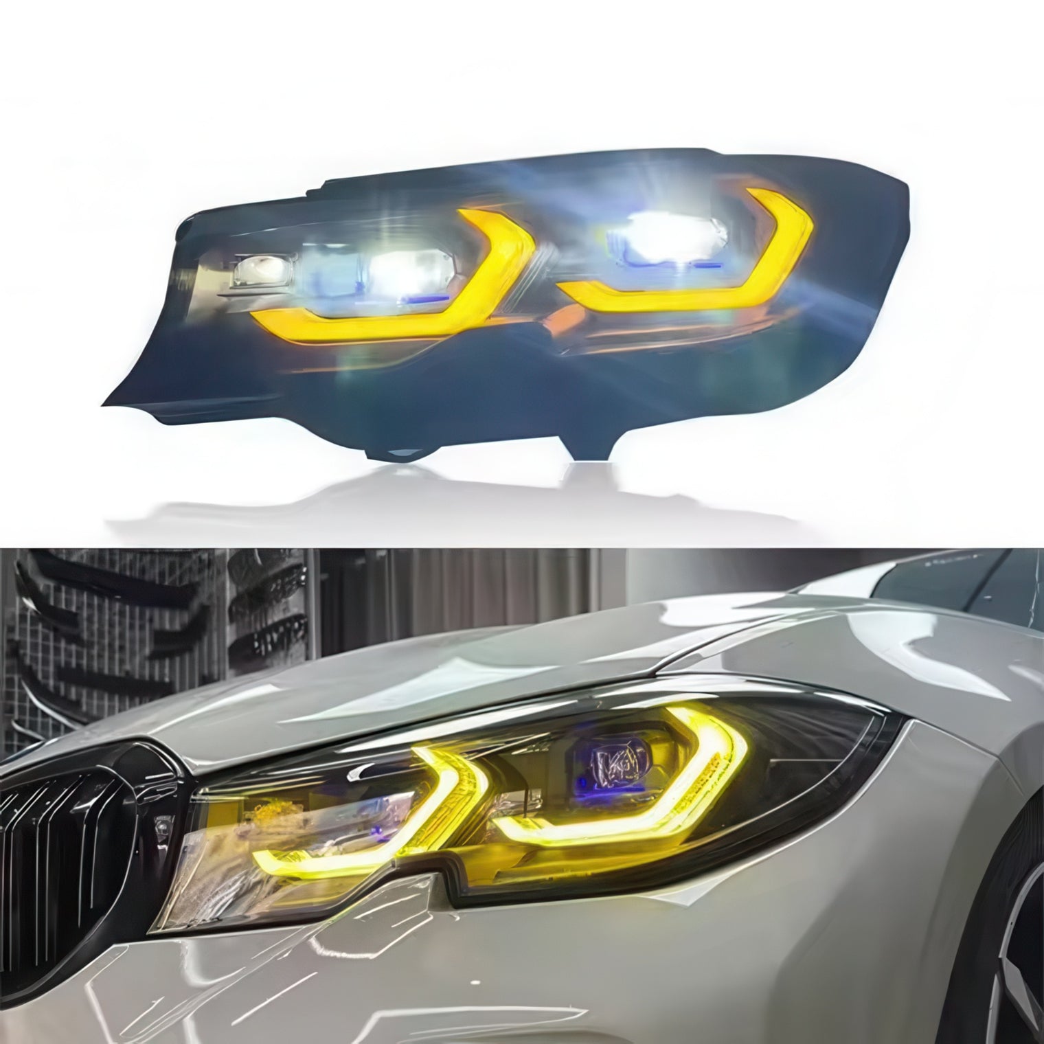 Dual-Color Yellow or White M3 Style Laser Headlights for BMW G20 Pre-LCI 2019-2022