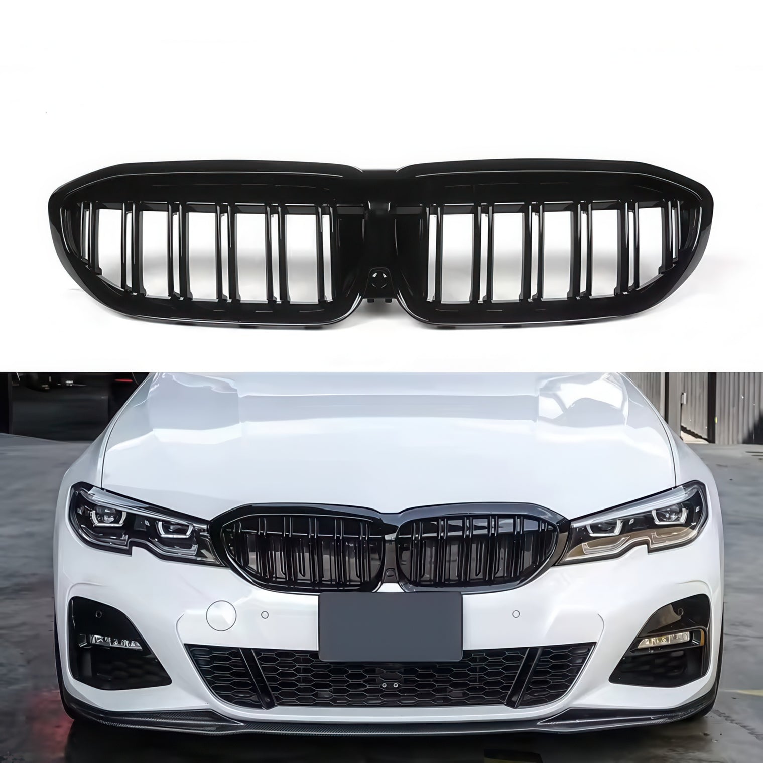Gloss Black Double-Slat Front Grille for BMW G20 G28 330i & M340i