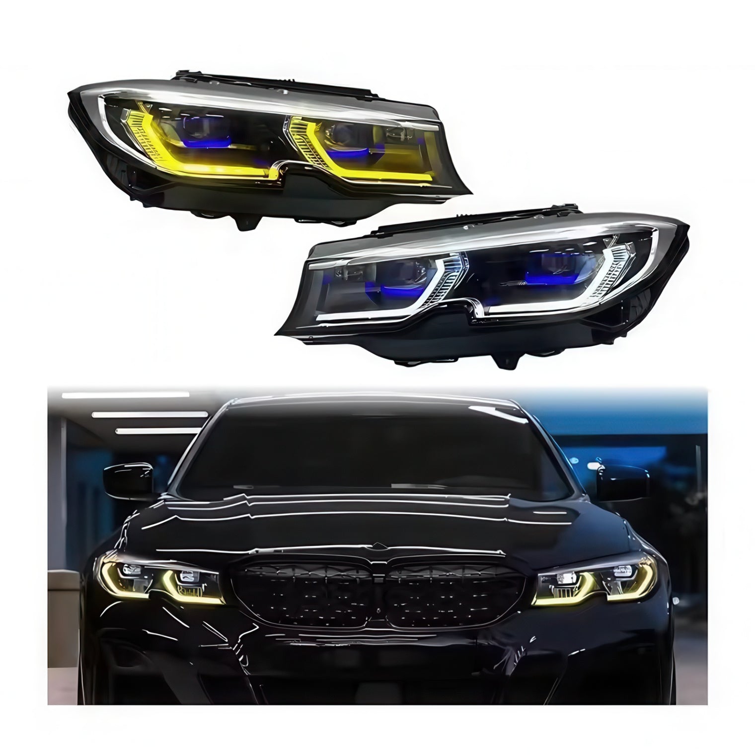 Laser Headlight Retrofit Upgrade with Optional RGB DRL for BMW G20 3 Series