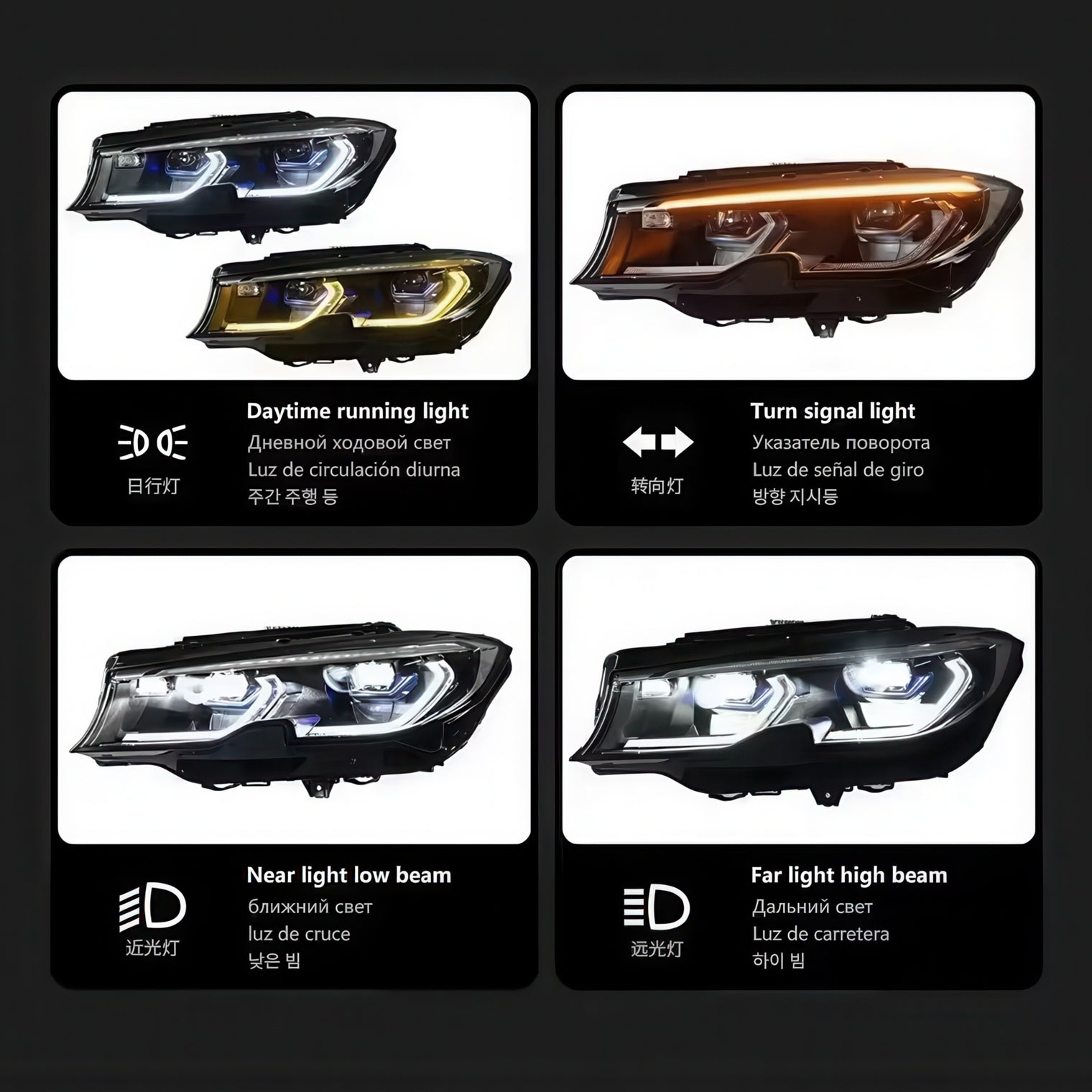 Laser Headlight Retrofit Upgrade with Optional RGB DRL for BMW G20 3 Series
