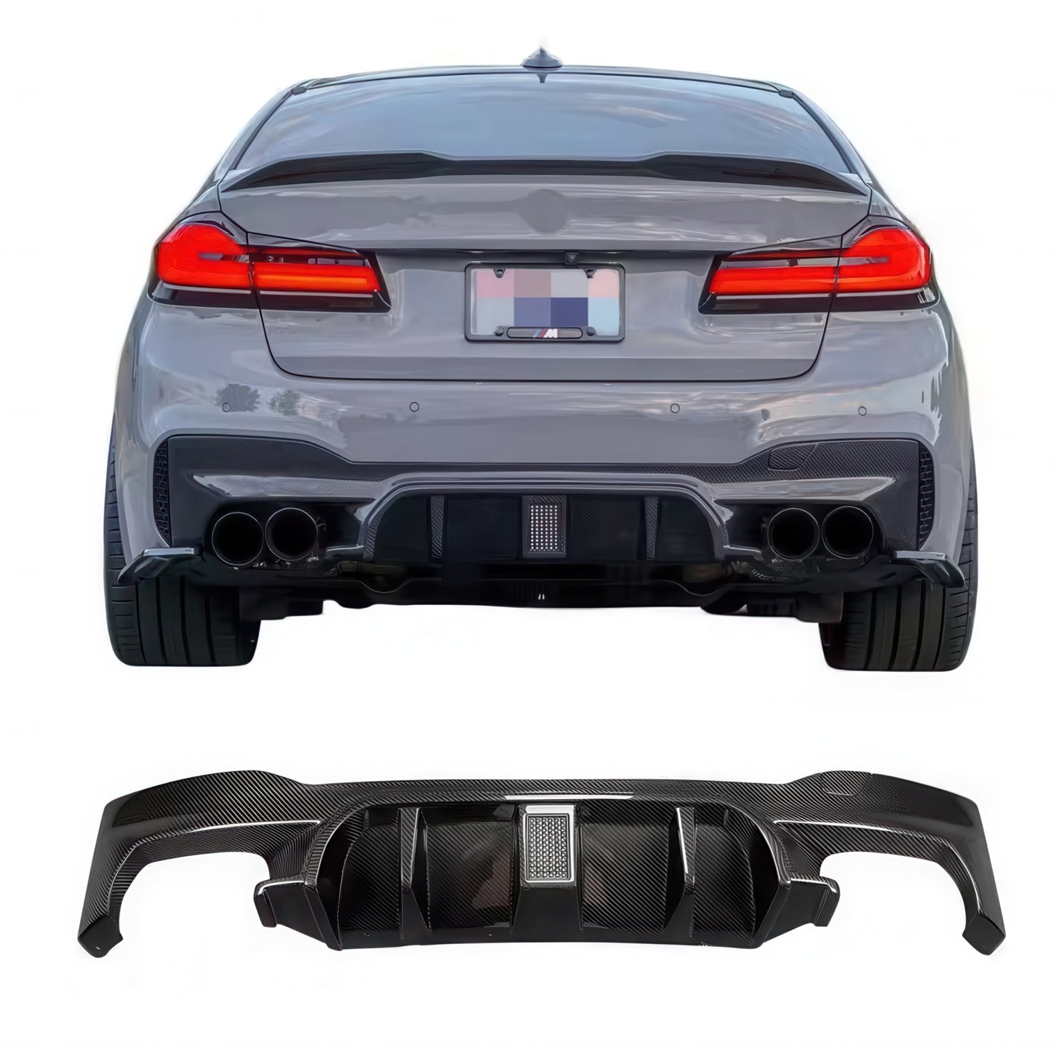 Carbon Fiber Rear Diffuser with LED Brake Light for BMW F90 M5