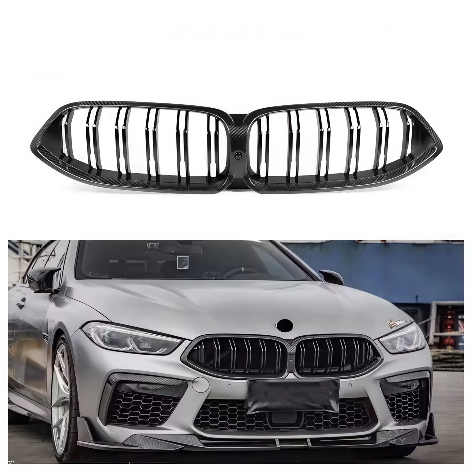 Dry Carbon Fiber or Carbon-Look Double-Slat Front Grille for BMW G14 G15 G16 F91 F92 F93 8 Series & M8